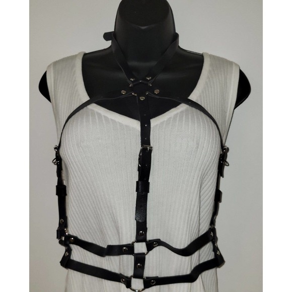 Punk or Halloween Leather Over Bra Belly Belt Body Harness w/ Adjustable Length - Picture 5 of 8